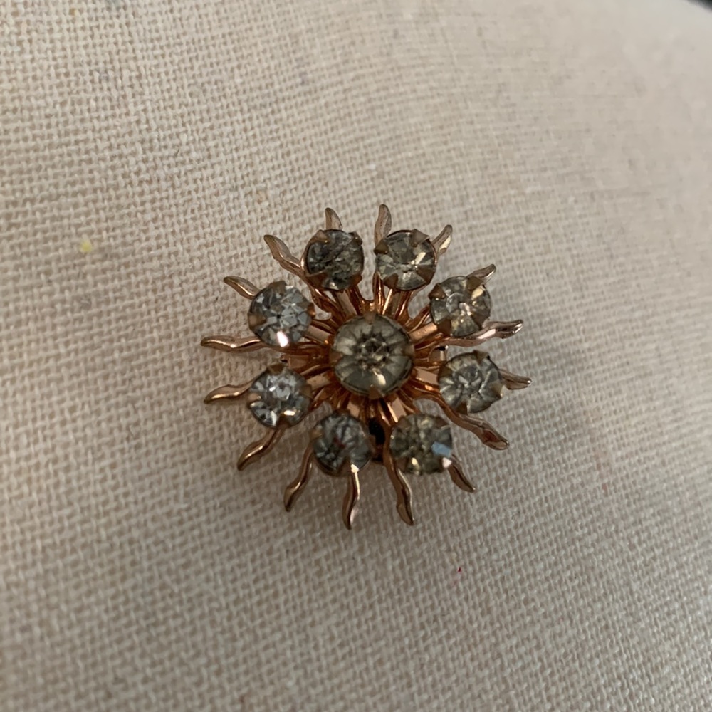 Vintage Starburst Rhinestone Brooch Pin